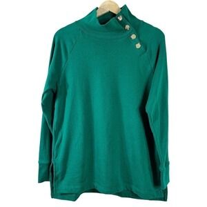 J. Crew Women's Sweatshirt Emerald Green Cotton Fleece Button Cowl Preppy Size S